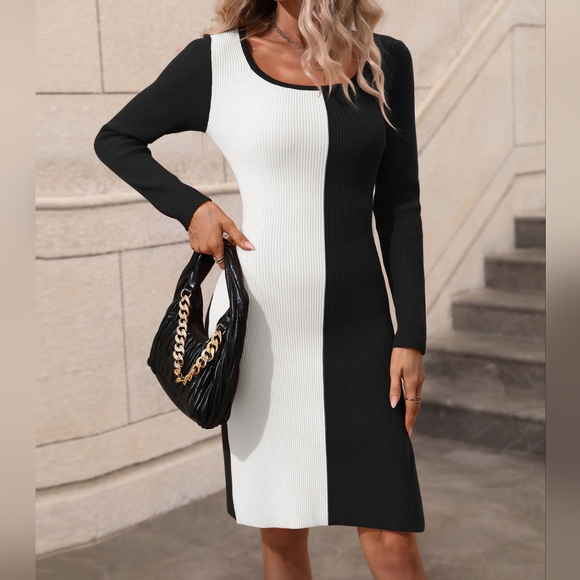 Cozy Crush Ribbed Sweater Dress - Black/White - Picture 5 of 8